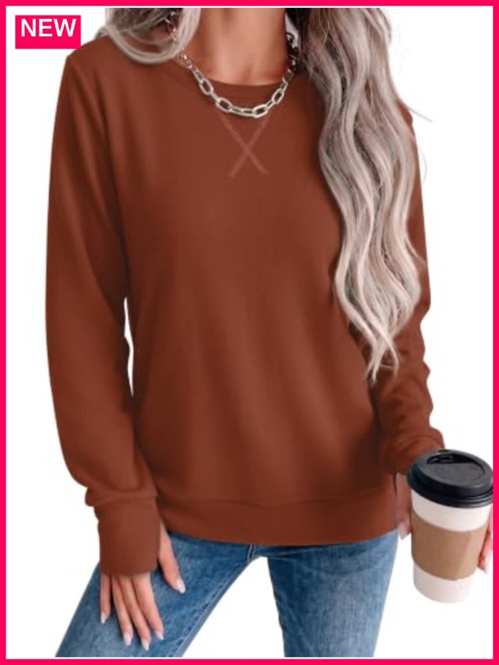 Womens Crewneck Sweatshirt Thumb Hole Long Sleeve Pullover